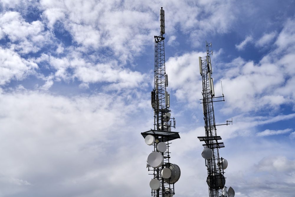Telecom towers with antennas and dishes